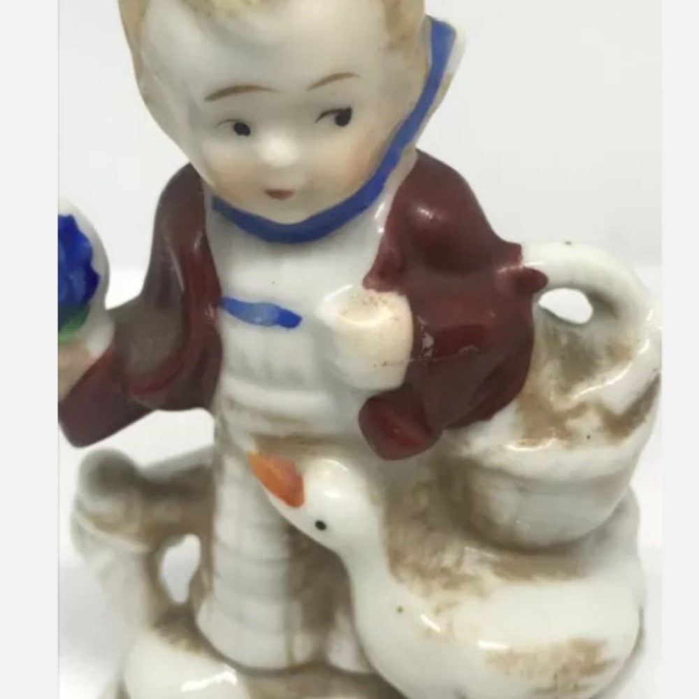 Occupied Japan Vintage Figurine Boy With Goose